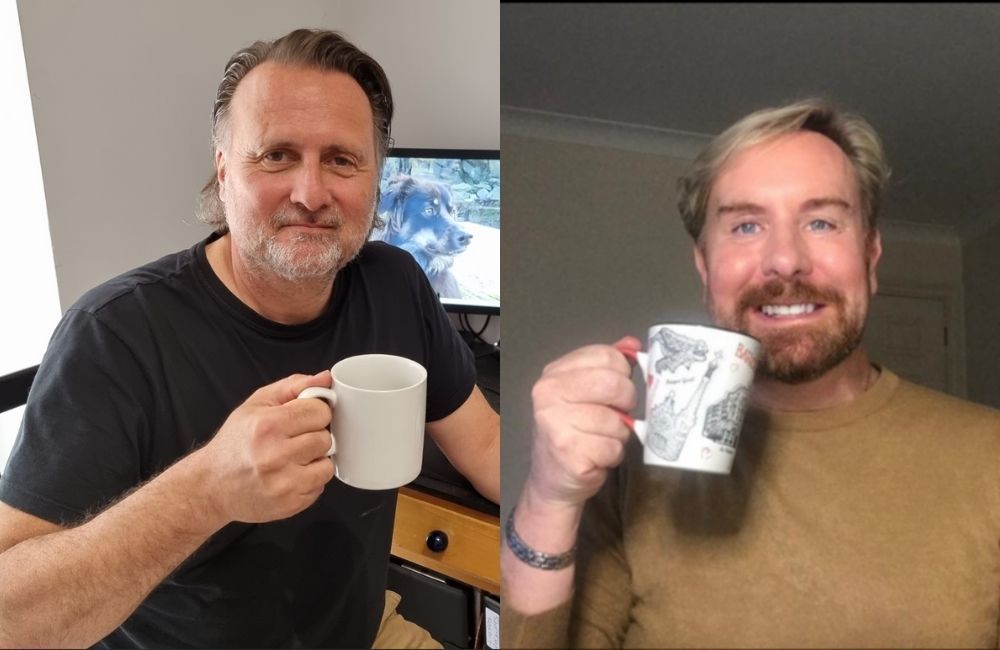 Gary Webster and Steven Smith have a cup of tea