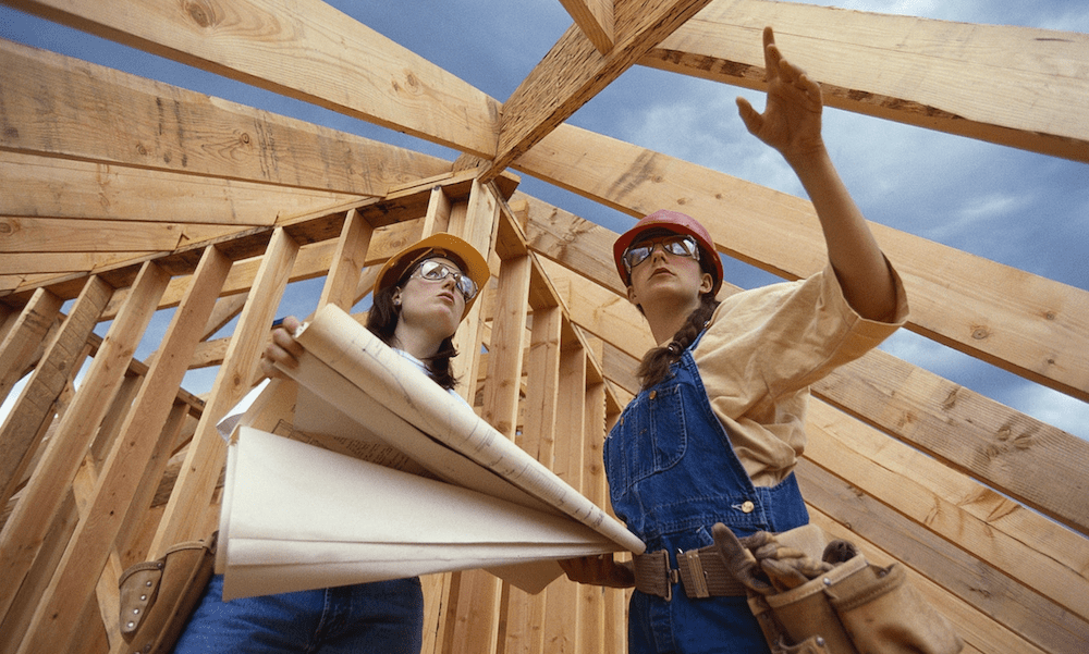 Women constructing self-build home